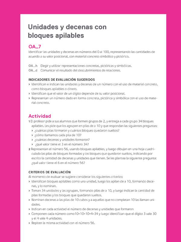 Ejemplo Evaluación Programas - OA07 - Unidades y decenas con bloques apilables