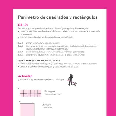 Evaluación Programas - MA03 OA21 - U2 - Perímetro de cuadrados y rectángulos