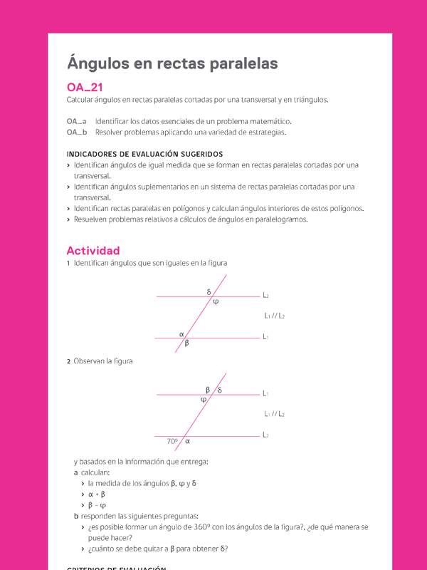 Evaluación Programas - MA06 OA21 - U3 - Ángulos en rectas paralelas