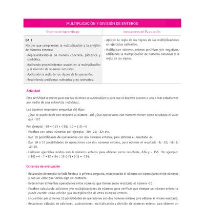 Evaluación Programas - MA08 OA01 - U1 - MULTIPLICACIÓN Y DIVISIÓN DE ENTEROS