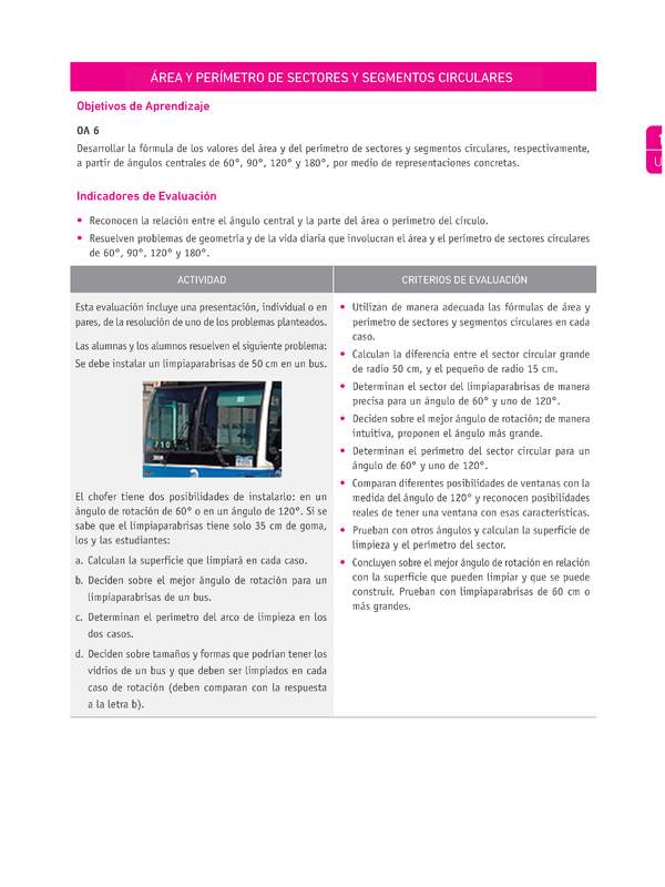 Evaluación Programas - MA1M OA06 - U2 - ÁREA Y PERÍMETRO DE SECTORES Y SEGMENTOS CIRCULARES