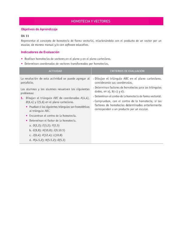 Evaluación Programas - MA1M OA11 - U3 - HOMOTECIA Y VECTORES