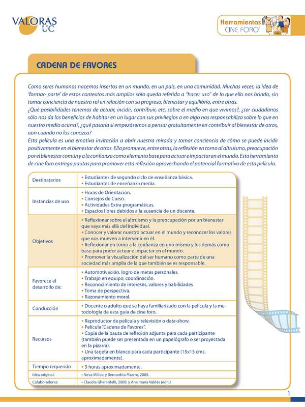 Cadena de favores: Orientación 5º básico a 4º medio