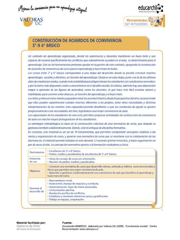 Construcción de acuerdos de convivencia 3° Y 4° Básico-OA7