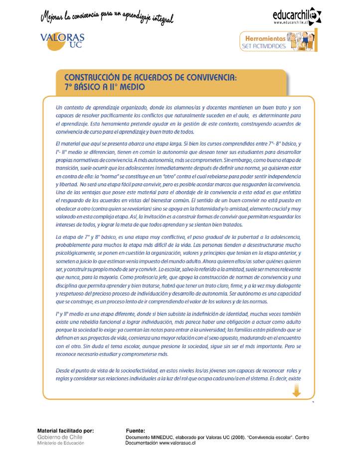 Construcción de acuerdos de convivencia 7° Y 2° Medio-OA7