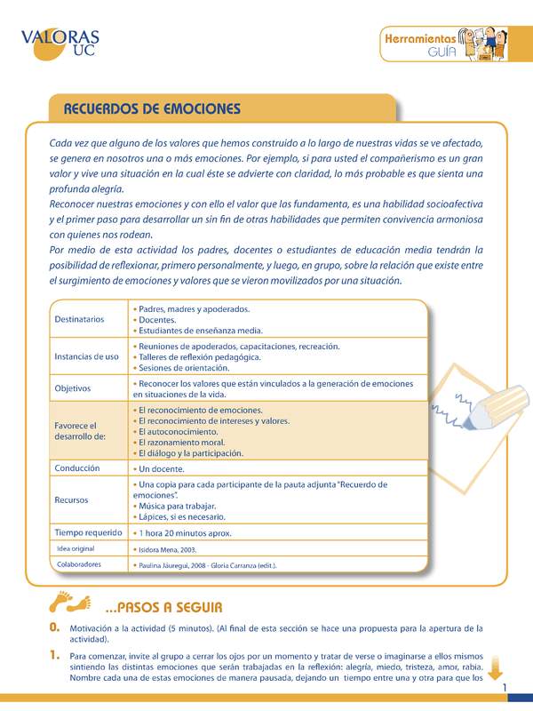 Recuerdo de emociones Orientación Enseñanza media y padres