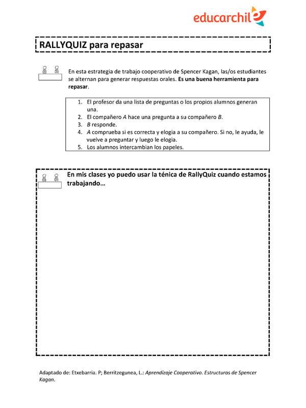 Estrategia de trabajo cooperativo estructurado: Rally Quizz Orientación OA09