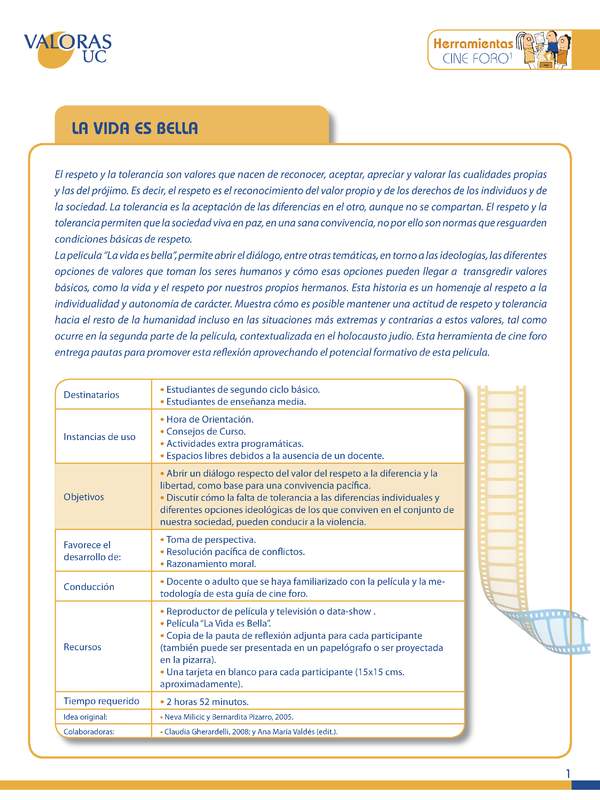 La vida es bella: Orientación 5º básico a 4º medio