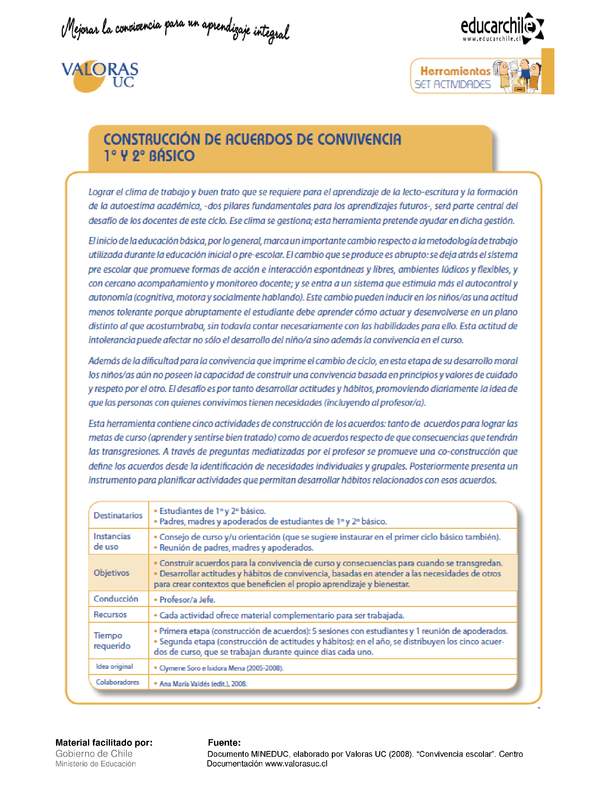 Construcción de acuerdos de convivencia 1° Y 2° Básico-OA7