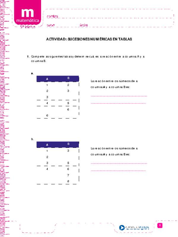 Sucesiones numéricas en tablas