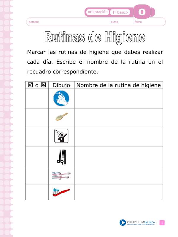 Actividad: Rutinas de higiene Orientación 1º y 2º básico OA4