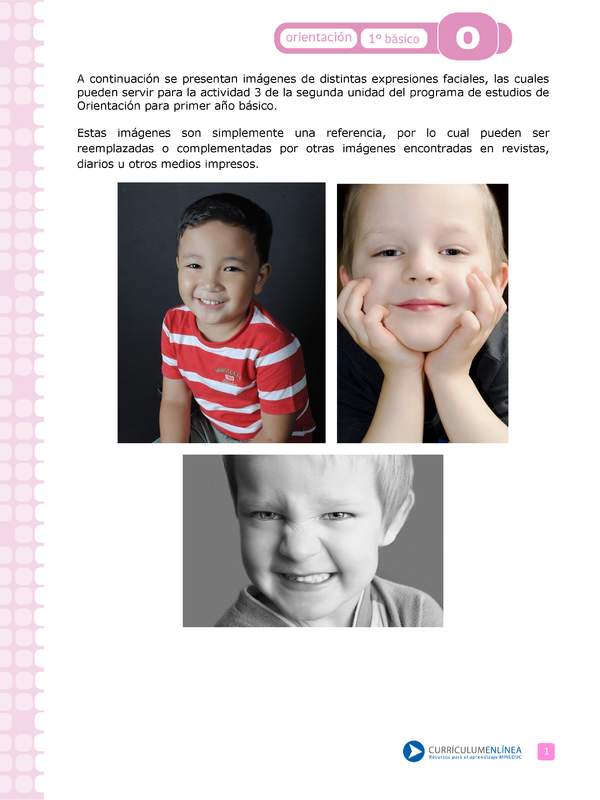 Actividades: Expresiones faciales Orientación 1º y 2º básico OA2