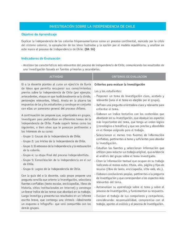 Evaluación Programas - HI08 OA16 - U3 - INVESTIGACIÓN SOBRE LA INDEPENDENCIA DE CHILE