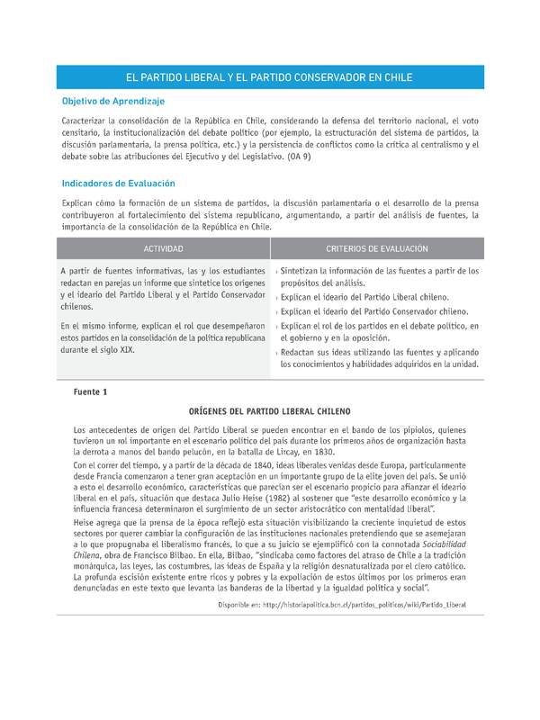 Evaluación Programas - HI1M OA09 - U1 - EL PARTIDO LIBERAL Y EL PARTIDO CONSERVADOR EN CHILE