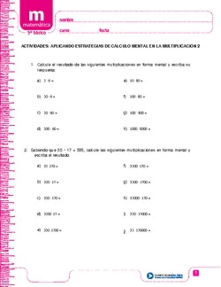 Aplicando estrategias de cálculo mental en la multiplicación 2