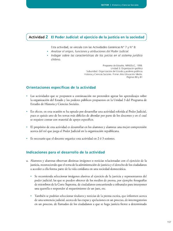 Actividad de Educación Ciudadana: Historia y Ciencias Sociales 1 medio - El Poder Judicial el ejercicio de la justicia en la sociedad