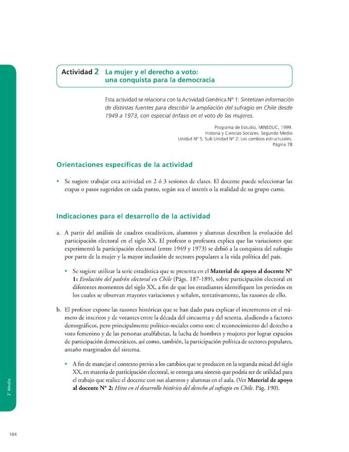 Actividad de Educación Ciudadana: Historia y Ciencias Sociales 2 medio - La mujer y el derecho a voto una conquista para la democracia
