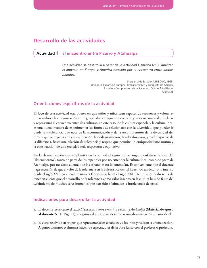 Actividad de Educación Ciudadana: Historia, Geografía y Ciencias Sociales 5º básico - El encuentro entre Pizarro y Atahualpa