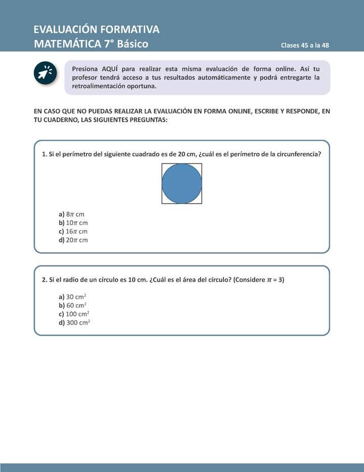 Matemática 7° básico - Evaluación semana 12