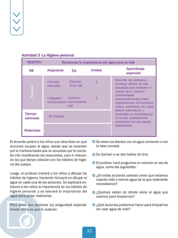 Actividad 3 guía educativa agua 1° y 2° Básico