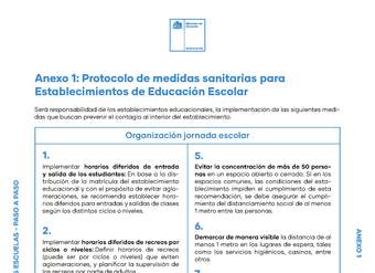 Anexo 1: Protocolo de medidas sanitarias para Establecimientos de Educación Escolar