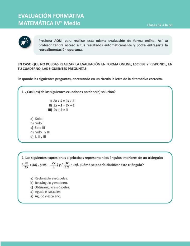 Evaluación Matemática 4° medio BC Unidad priorizada: Semana 15