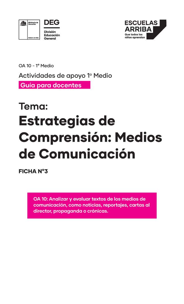 Estrategias de Comprensión: Medios de Comunicación Guía 3