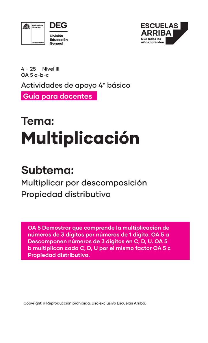Multiplicar por descomposición. Propiedad distributiva, Guía 1