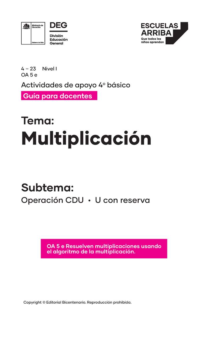 Multiplicación: Operación CDU • U con reserva, Guía 1