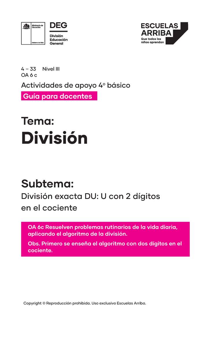 División exacta DU: U con 2 dígitos en el cociente, Guía 1