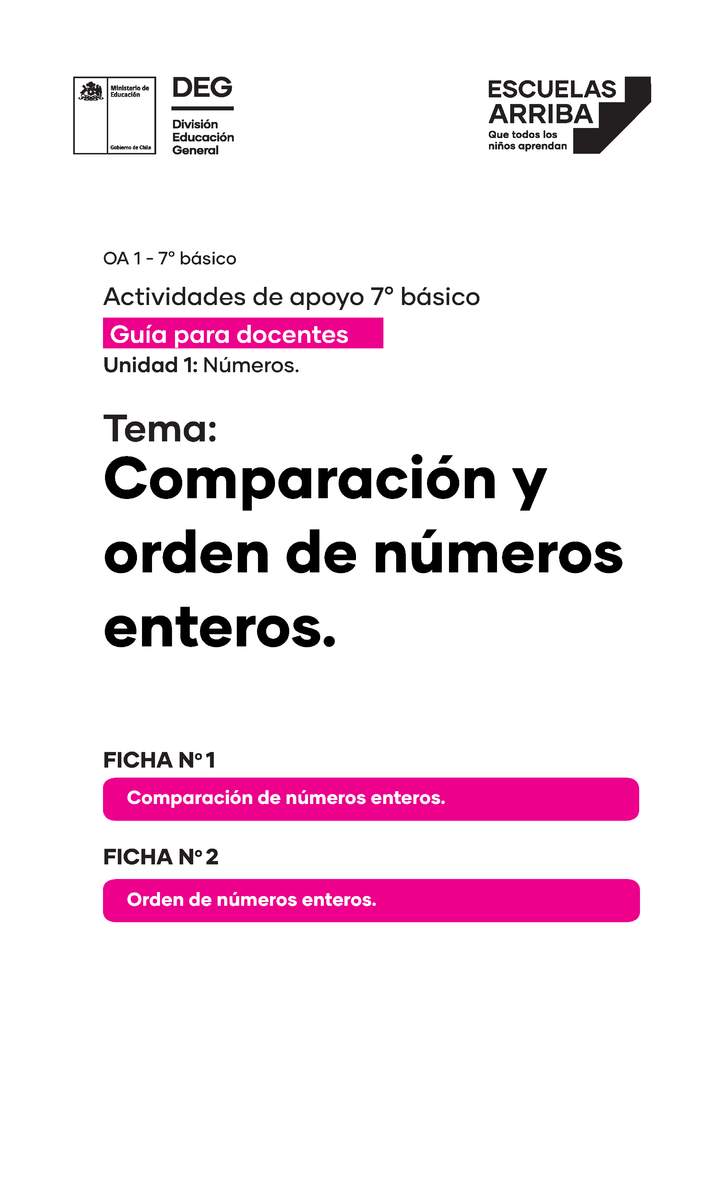Comparación y orden de números enteros, Guía 1 y 2
