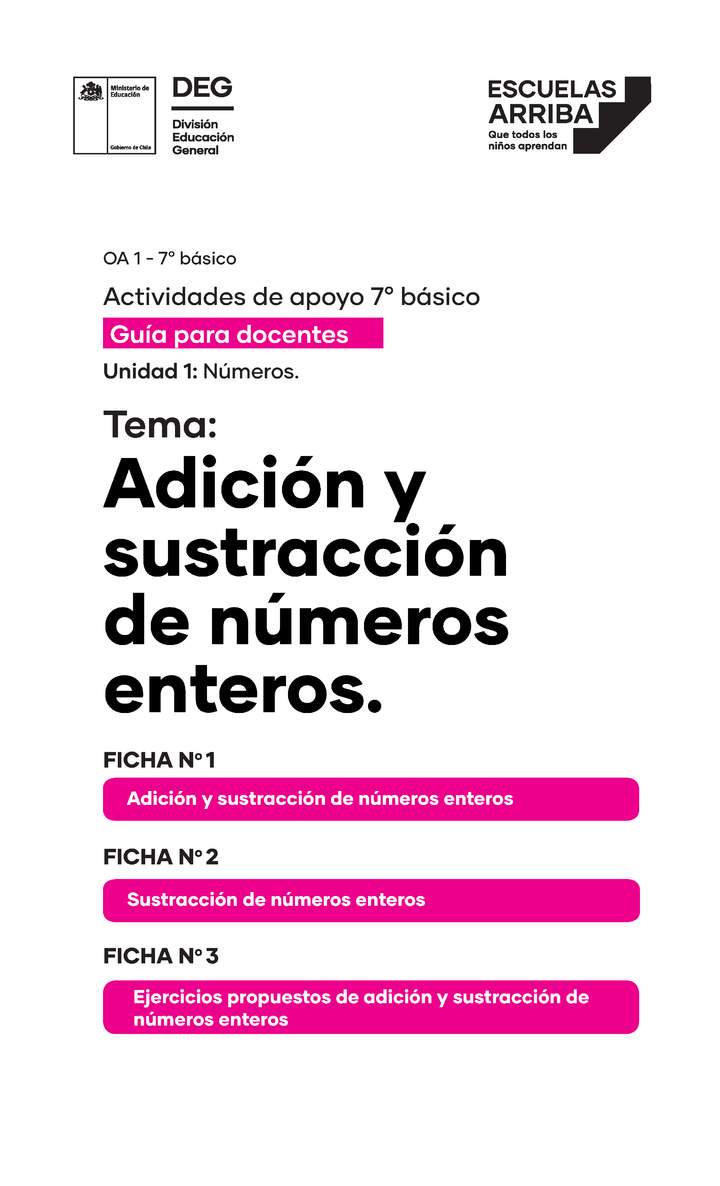 Adición y sustracción de números enteros, Guías 1, 2 y 3