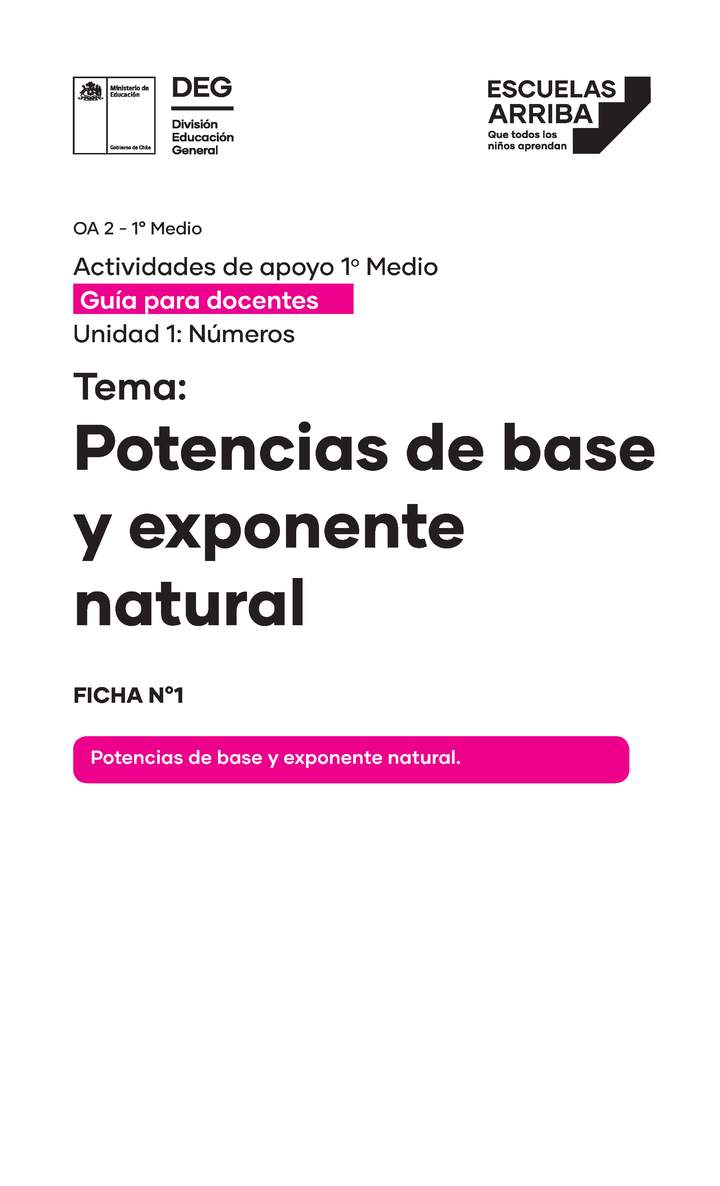 Potencias de base y exponente natural, Guía 1