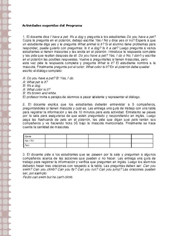 Actividades sugeridas Unidad 2