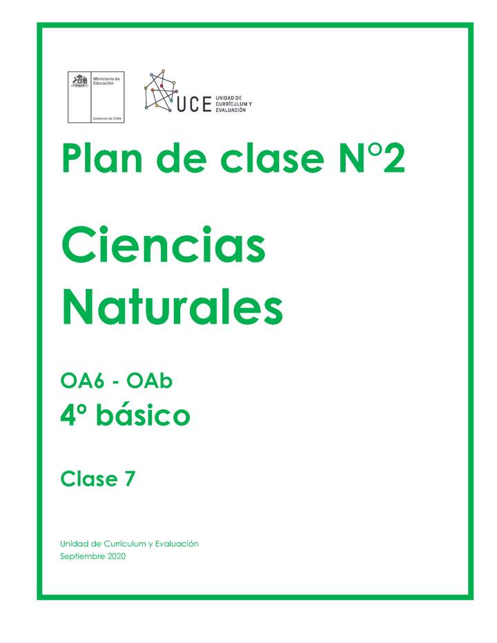 Plan de Clases Nº1 Ciencias naturales 4º básico OA6: Clase 7