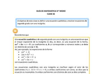 Matemática 4° medio BC Unidad priorizada: Clase N° 66