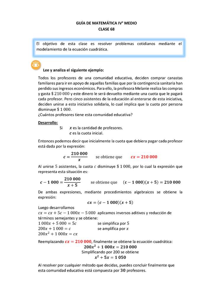 Matemática 4° medio BC Unidad priorizada: Clase N° 68