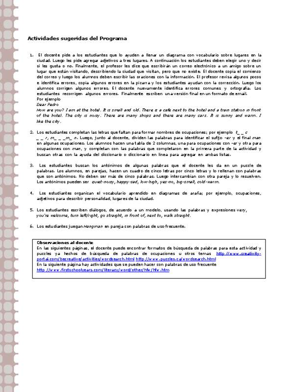 Actividades sugeridas Unidad 2
