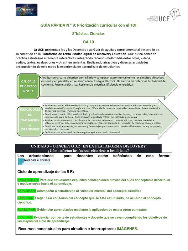 Guía rápida N° 9 Priorización ciencias OA 10