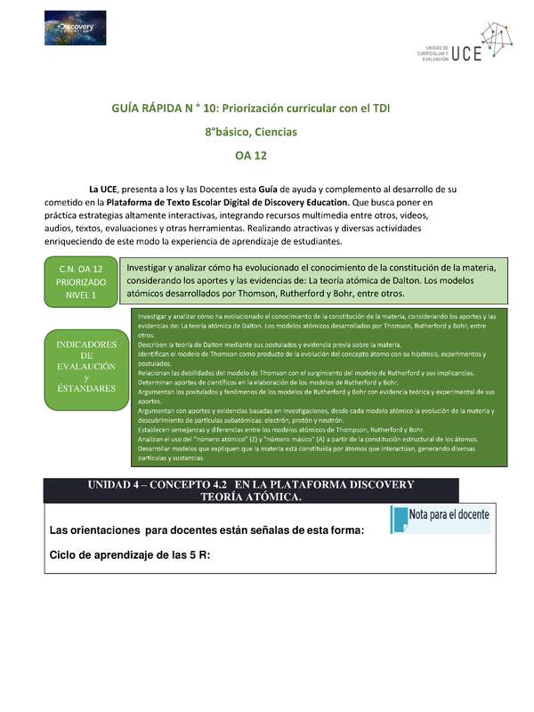 Guía rápida N°10 Priorización ciencias OA 12