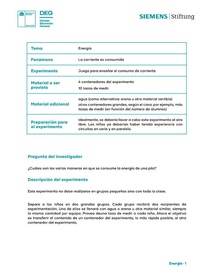 Juego para enseñar el consumo de corriente