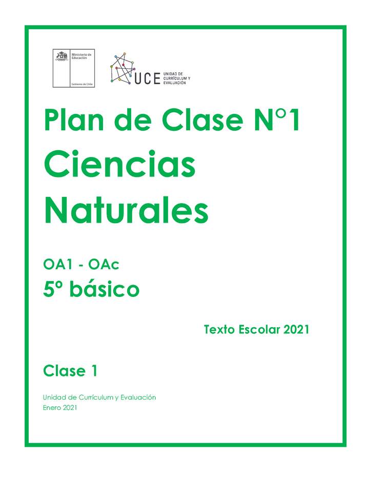 Plan de Clase Nº1 Ciencias Naturales 5º básico OA1 (2021): Clase 1