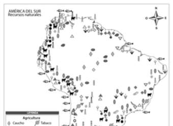 Mapa con los recursos naturales de América