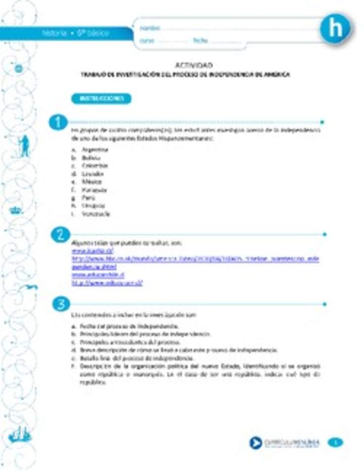 Trabajo de investigación del proceso de independencia de América