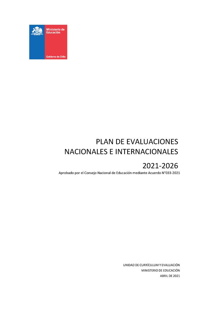 Plan de Evaluaciones nacionales e internacionales 2021- 2026