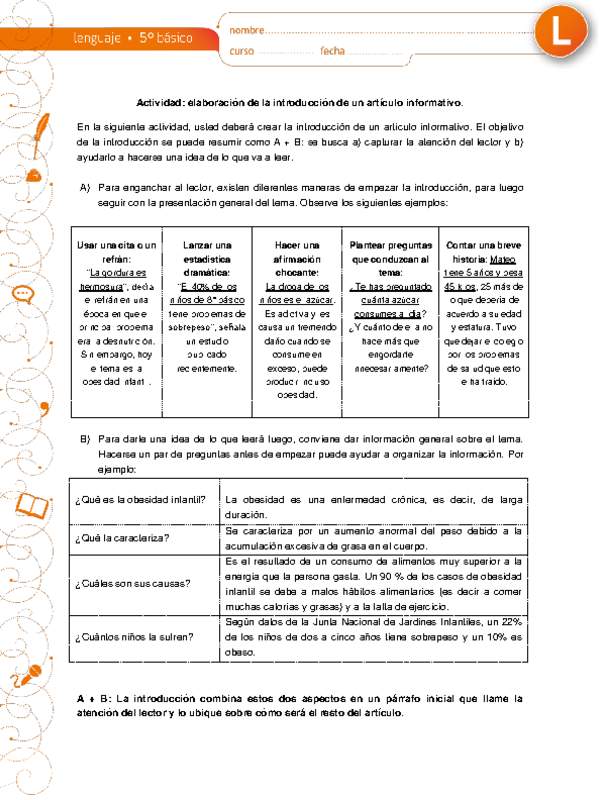 Elaboración de la introducción de un artículo informativo