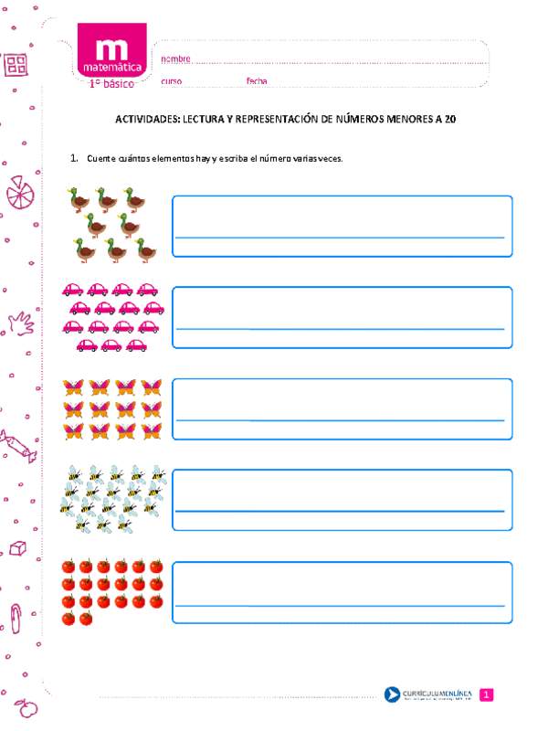 Lectura y representación de números menores a 20