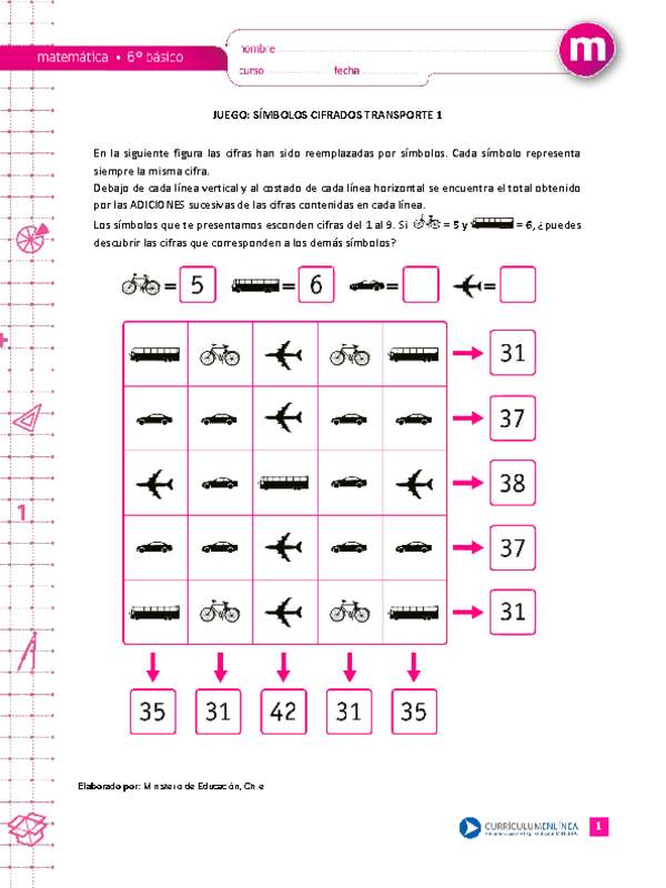 Juego: símbolos cifrados transporte 1