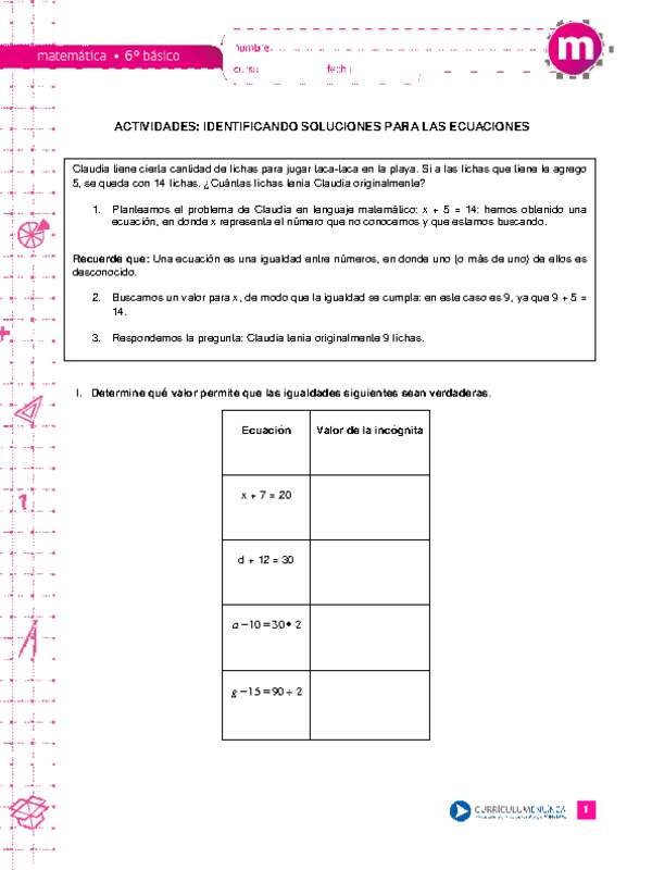 Identificando soluciones para las ecuaciones