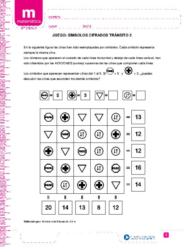 Juego: símbolos cifrados tránsito 2